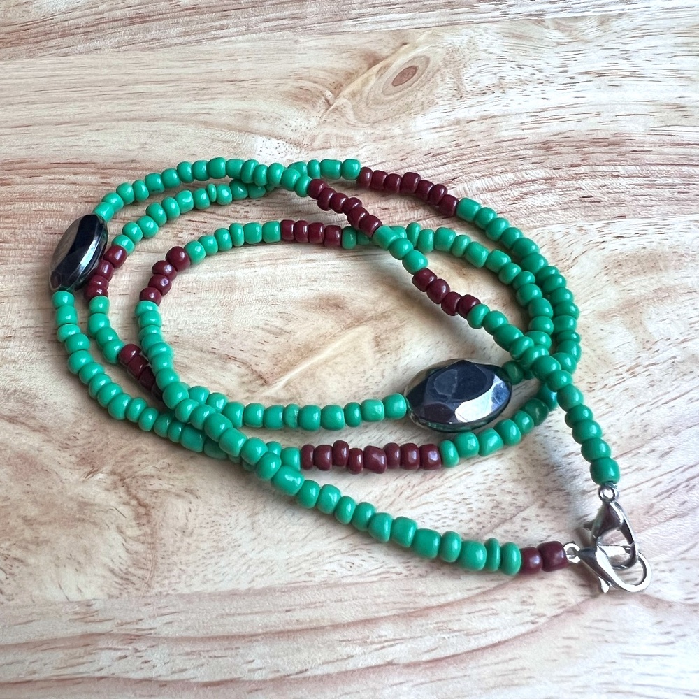 Handcrafted Nature Green Beaded Waist Accessory with Clip